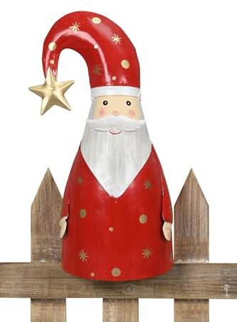 Zaunhocker Nikolaus Santa mit Sternchenmütze Metall bemalt rot weiß gold