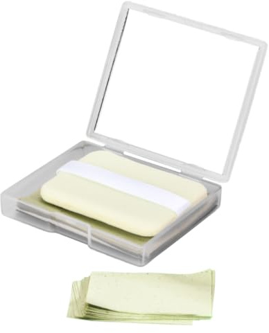 Alipis Green Tea Oil Control Sheets with Mirror and Puff Facial Oil Blotting Paper for Oily Skin Portable Skin-Friendly Absorbing Paper Daily Skincare for Men and Women