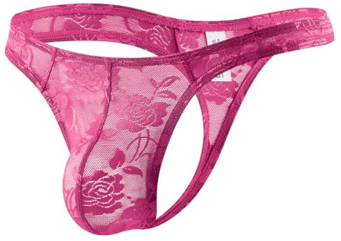 Casey Kevin G-string trosor för män spets transparent sexig låg midja sträng tanga underkläder mjuka och andningsbara underbyxor bikini trosor, A5-rosa, XXL
