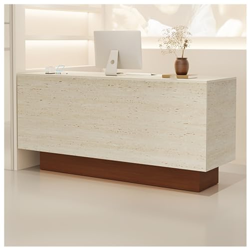 Scrivania per casse con scomparti multipli, chiusura silenziosa, ante a cerniera, cassetti e maniglie in metallo, elegante bancone per ricevimenti (100 x 50 x 90 cm)