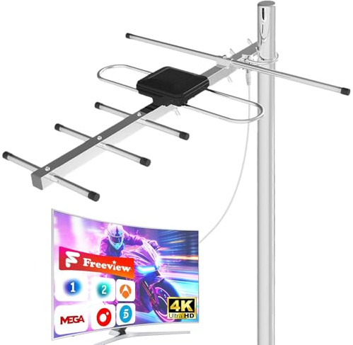 2026 Mejorada Antena de TV Exterior – Recepción de Largo Alcance en 4K/1080P, Señal UHF/VHF Estable, Resistente a la Intemperie, Instalación Fácil en Ático o Exterior, Cable Coaxial de 8 m de Alta Cal