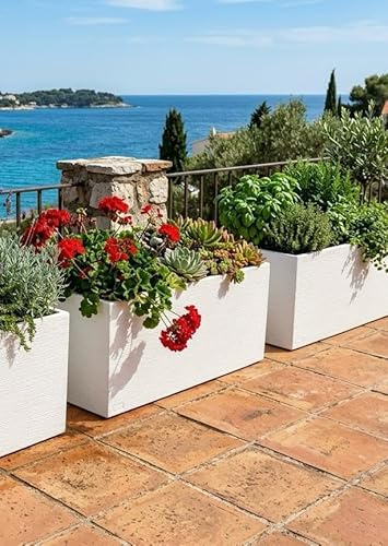 Genérico Jardinera Rectangular Moderna en hormigón aligerado para Exterior Rectangular Futura 90X40X48cm. Natural Blanco