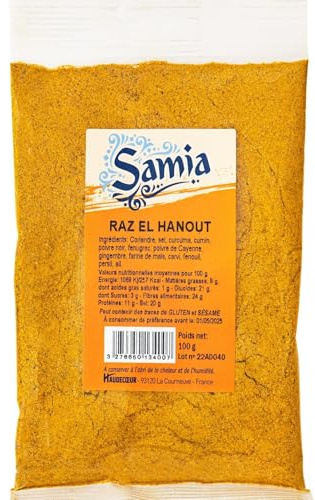 SAMIA - Mélange d'Épices Raz El Hanout Aromatique, Rehausseur de Saveurs Authentiques, Sachet 100g - Lot De 4