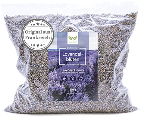 NaturaForte Lavendelblüten 500 g - Duftintensiv & bläulich, Lavendel getrocknet für Duftkissen, Potpourri Duft, Lavendelsäckchen, Seifen, Duftsäckchen