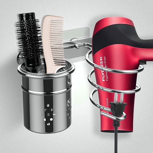 EINFAGOOD Fönhalter Edelstahl, Haartrockner Halter ohne Bohren, Selbstklebende Halterung, Edelstahl Glänzend Poliert (Föhnhalter)