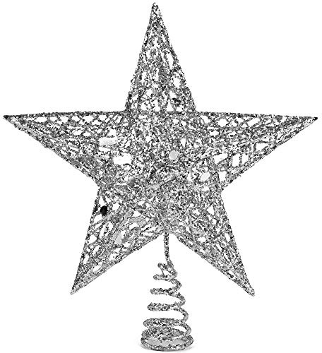 Ornativity Silver Star Tree Topper - Christmas Silver Glitter Sparkle Star Ornament Holiday Decor Top Toppers Xmas Decoration 9