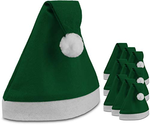 10 Stück Nikolausmützen Weihnachtsmützen mit Umschlag und Bommel