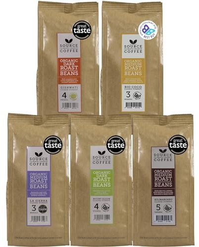 Organic Coffee Beans - Single Origin, Award Winning Medium & Dark Roast Gift Set by Source Climate Change - Ethically Sourced, Traceable & Freshly Roasted Taste Collection, 4 x 227g Coffee Bags