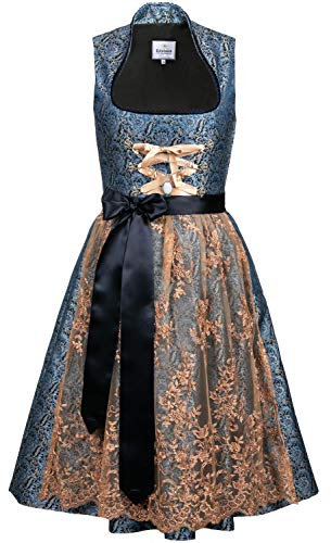Edelnice Trachtenmode Exklusives Designer Midi Stehkragen Dirndl Estelle inkl. Spitzendirndlschürze und Charivari Gr. 32-54 (54)