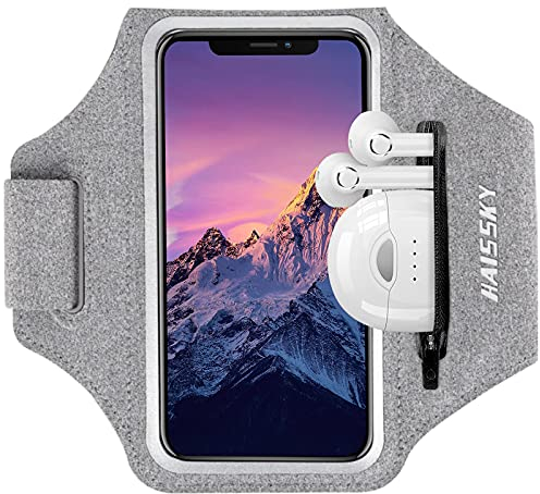 HAISSKY Brassard de Sport avec Poche Écouteur, Brassard Sport pour iPhone 16 Pro Max 15 Pro 14 13 Plus 12 11, Brassard Telephone Smartphone Running Brassard pour Jogging Cyclisme Randonnée