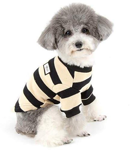ZUNEA Kleiner Hund Pullover Wintermäntel Warm Strickpullover Welpen Kleidung Weiche Baumwolle Gestreifte Haustier Strickwaren Chihuahua Doggie Jacke Bekleidung für Hunde Mädchen Jungen Schwarz XXL
