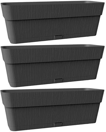 Kigima Blomlåda, planteringskruka, blomlåda, set om 3, självvattnande vattentank, 100 % återvunnen plast, 50 x 18 x 17 cm, antracit