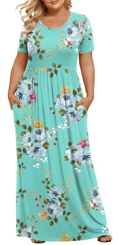 LONGYUAN Women's Plus Size Maxi Dresses for Curvy Women Summer Short Sleeve Casual 2026 Long Dress Mint Green XL
