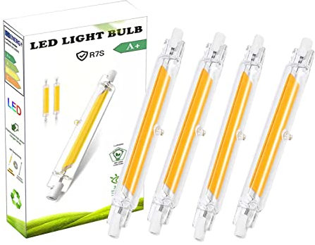 EIMOPE Ampoule R7S LED 118mm 10W Dimmable, Blanc Chaud 2700K, 1000LM, R7S 10W COB LED Lumière Équivalent Halogène R7S J118 100W 360 Degrés, LED R7S 118mm Slim pour Plafonnier Lampadaire, lot de 4