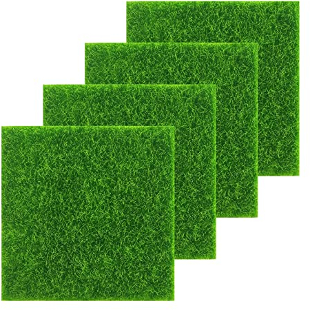 Kiuiom Kunstrasenteppich,Kunstrasen Miniatur Moos,Kunstrasen Teppich,Künstliche Moos Deko,4 PC für den Innen und Außenbereich Mikrolandschaft Miniatur Garten Deko Terrasse, Garten, Rasen, (15x15cm)