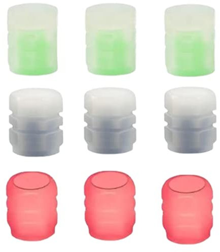 9-teilige Ventilkappen, Auto Reifen Ventilkappen, Kunststoff Leuchtstoffreifen Ventilkappen, Leuchten im Dunkeln, Universal Auto Reifen Glow Valve Stem Cover für Auto, Motorräder, Fahrrad