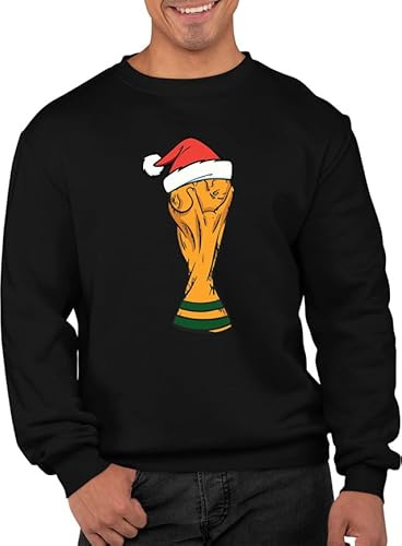 Santa Hat Football Champions World Cup Trophy Funny Kids Xmas Adults Unisex Ugly Christmas Theme Xmas Jumper Xmas Sweatshirt Adults Unisex Sweater Christmas (L, Black)