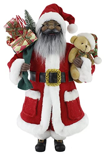 Windy Hill Collection 16 Inch Standing Traditional Teddy & Toy Bag Ethnic African American Santa Claus Christmas Figurine Figure Decoration 162071