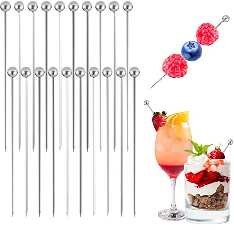 20 Stück Edelstahl Cocktailspieße,Cocktail Spieße Cocktail Piekser Edelstahl Martini Spieße Edelstahl Cocktail Spiesse Für Cocktail Oliven Picker Antipasti Fingerfood Dessert Metallspieße Cocktails