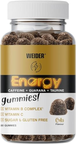 Weider Energy Caffeine Gummies (80 Caramelle) Sapore Cola. Caramelle Gommose con caffeina, guaranà, taurina e vitamine B e C per l'energia e la concentrazione mentale. Senza Zucchero, Senza Allergeni