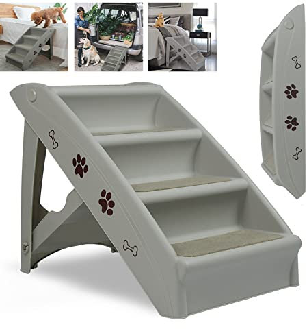 YARDIN Klappbare Hundetreppe für Hunde Katzentreppe aus PP-Kunststoff mit 4 Rutschfesten Stufen Haustiertreppe Hunderampe-Sofa Maximale Belastung 75 kg, 49×39×61cm(Grau)