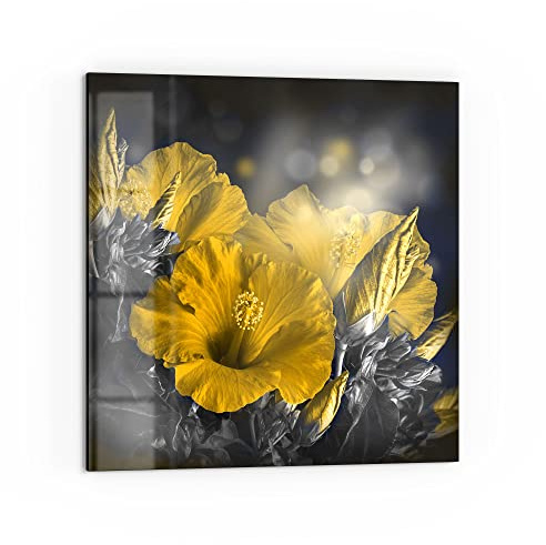 DEQORI Crédence de cuisine en verre | Motif fleurs d'hibiscus rose | 60 x 60 cm | Panneau arrière de salle de bain ou de cuisinière | Protection anti-éclaboussures et panneau de cuisinière pour
