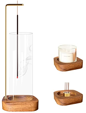 Räucherstäbchen Halter, Räucherstäbchen Brenner mit Abnehmbarer Glasflasche Aschefänger, Holz umgedrehter Räuchergefäß,Brenner für Zen,Yoga Spa,Meditation,Heimbüro-Dekoration