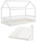 Juskys Kinderbett Marli 90 x 200 cm mit Matratze, Rausfallschutz, Lattenrost & Dach - Massivholz Hausbett für Kinder - Bett in Weiß