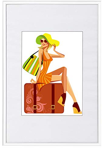 WOLTU Bilderrahmen 50x70, Weiß, Kunststoff Fotorahmen mit Passepartout | Posterrahmen New Lifestyle für Poster, Fotos, bruchsichere PS-Platte, aufhängbar u. aufstellbar, Collage-Wanddeko