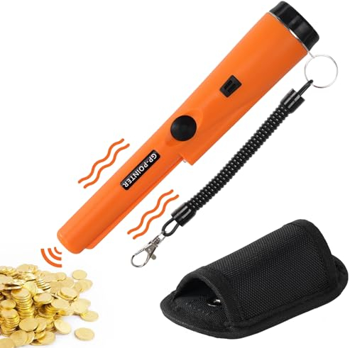 Piymnys Metal Detector Pinpointer, Metal Detectors for Adults Kids, Waterproof and 360°Detection Handheld Metal Detecting Accessories with LED and Holster, Gold Panning Kit with 9V Battery