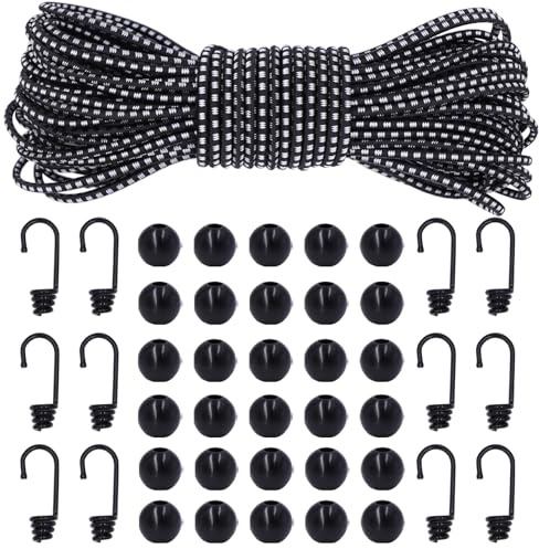 BYZANDQI Gummiseil DIY Expanderseil mit Haken Kugeln Gummischnur 4mm 10m | Hochelastisches Planenseil Gummikordel Spannseil Gummiband Zubehör Schwarz