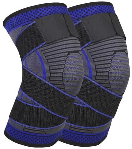 Rodilleras Deportivas para mujer y hombre 2 Pieza Rodilleras menisco y ligamento Elasticidad ajustable Rodillera de Compresión para correr, artrosis, tendinitis(azul, S)
