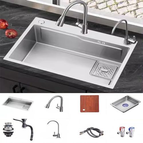 Fregadero Cocina 1 Seno Con Escurridor, Fregadero De Cocina Bajo Encimera, Fregadero Cocina 1 Seno Inoxidable, Fregaderos De Cocina Con Accesorios De 60 * 45 Cm Para Camper ( Size : 72*45cm/28*18in )