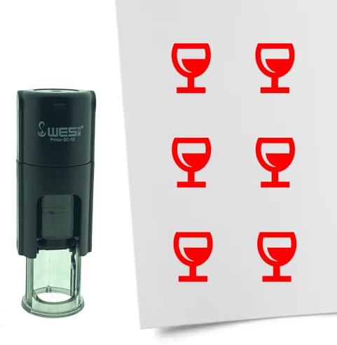Combicraft Stamp Glass Wine 10mm Round - Red Ink - Internal refillable Stamp Cushion - Handy for Savings Cards, Bullet journals or Other Creative Projects