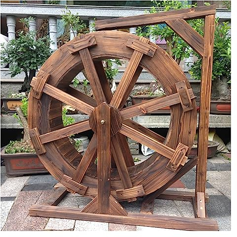 Fontana da giardino in legno con ruota idraulica, ruota Feng Shui, ruota a cascata, decorazione retrò country, design con pompa dell'acqua, fontana, balcone, giardino