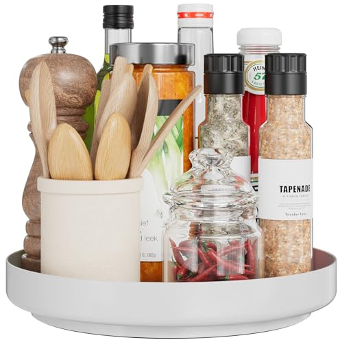 Roterbar Kryddhylla Lazy Susan - 360° roterande metallbricka organiserare 28 cm Kryddhylla för köksskåp Badrum Bordsskiva, Vit