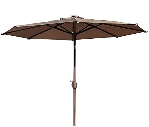 OZBME Ombrellone da Giardino Alto 2,7 m per Decorazioni per Le Notti estive, ombrellone da Giardino Rotondo con manovella e 8 Stecche robuste, 40 Piccole luci (Stile2 A)