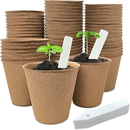 Fegtrtyoa 50 Piezas de Macetas de Turba de 8 Cm, Biodegradables y Respetuosas con el Medio, Kit de de PláNtulas de Plantas Redondas