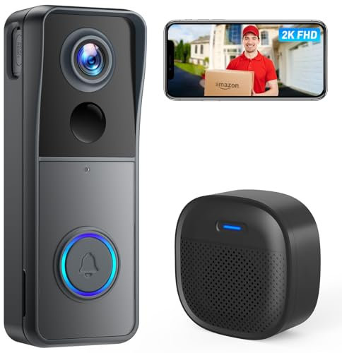 XTU Wireless Video Doorbell Camera with Chime, 2K HD Smart Video Door bell with Camera Battery Operated PIR Motion Detection Night Vision 2-Way Audio Support SD Card & Cloud Storage
