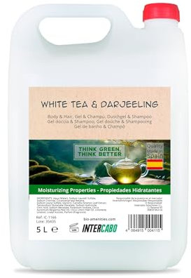Gel de ducha y champú 2 en 1 Té Blanco y Darjeeling 5 litros - fórmula pH neutro para piel y cabello - frescor diario en hoteles, gimnasios, alojamientos y centros colectivos - Intercabo