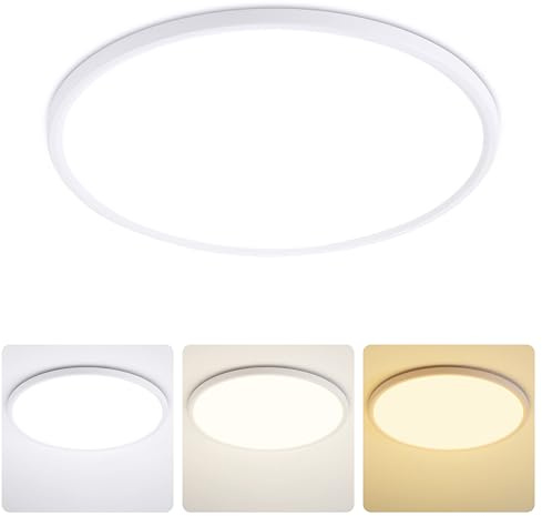 MOONSEA 36W LED Deckenleuchte Flach Ø40cm 3 Farben Deckenlampe Rund | 3000K/4000K/6500K Ultra Dünn Deckenleuchte Rund für Schlafzimmer Badezimmer Flur Küche Balkon, Weiß