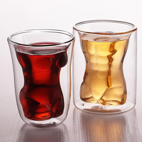 Zibeem 2 Unique Pint Glass Transparent Body Shape Glass Cup Beer Glasses Creative Double-Layer Body Shape Cocktail Glass for Vodka Whiskey Beer for Home Parties Clubs Events