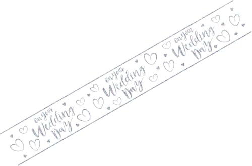 Wedding Day Happy Wedding Day Just Married Congrats White And Silver Holographic Recyclable Party Banner Garland Decoration