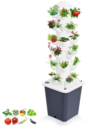 Hydroponisches Anzuchtset Garden Tower – 6-stufiges, vertikales Hydroponik-Setup for 30 Pflanzen mit 10-Liter-Wassertank – Selbstbewässernder Indoor-Garten for Haus und Küche(6 Layers with 30 Holes)