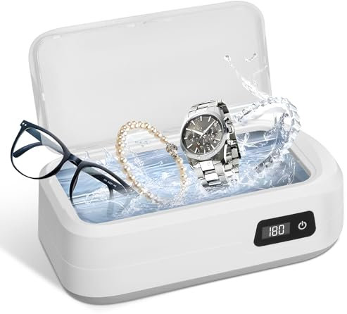 Limpiador ultrasónico,Limpiador ultrasónico de joyas,Limpiador doméstico,Limpiador ultrasónico de bajo ruido 49KHz,640ML,4 ajustes de tiempo para joyas,dentaduras,relojes,gafas,cadenas de reloj