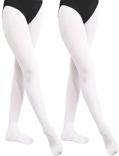 BALAYSIER Collant Danse Classique pour Fille et Femme 90D Collants de Ballet Doux et Très Elastique 1-2 Paires(Blanc+Blanc,XL)