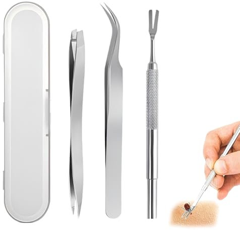 COYUN Set 3 Pinza per Zecche, Pinzette a Spillo Professionale in Acciaio Inossidabile, Pinzetta per Zecche,Pinzetta per Rimozione Zecche per Cani, Set di Pulizia per Tutti Gli Animali Domestici