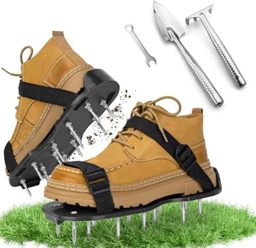 XLZJYIJ Rasenlüfter Schuhe, Nagelschuhe Vertikutierer, Rasenbelüftung Garten Schuhe mit Schaufel und Harke, Aerifizierer für Rasen für Rasenbelüftung Garten Schuhe der Ideale Rasenbelüfter