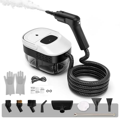 Handdampfreiniger mit 1600ML Wassertank Griff dreistufige Einstellung Hochdruck Klein Tragbarer Dampfreiniger mit 9 Zubehörteilen für Fenster, Küche, Boden, Alles