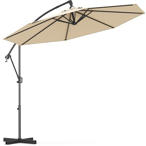 TANGZON 3m Cantilever Garden Parasol, Heavy Duty Offset Patio Umbrella with Cross Base, 360° Rotation & Easy Tilt Adjustment, Outdoor Square Hanging Sun Shade Roma Umbrella